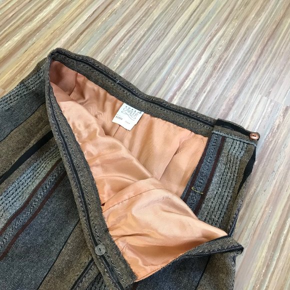 Vintage Koret Career Neutral Brown & Grey Stripe Wool Tweed Midi Skirt 30" Waist - Picture 2 of 7